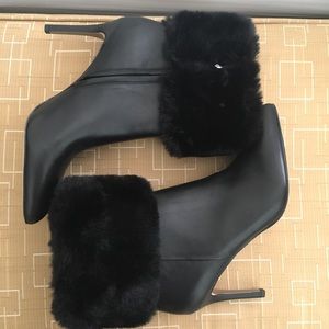 Sam Edelman Fur-Cuffed Leather Zip Heeled Bootie